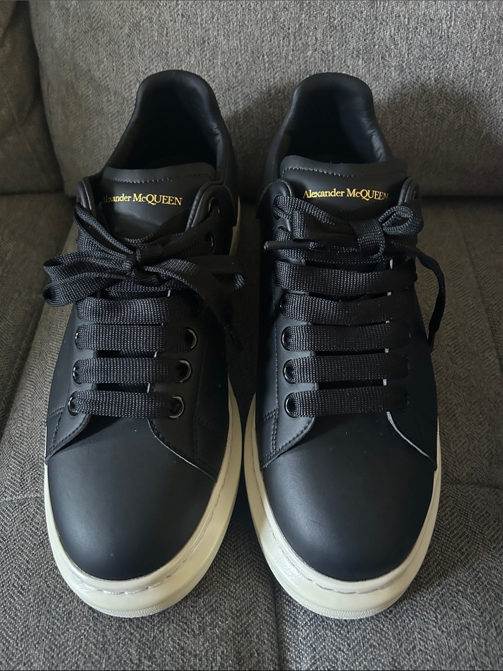 Alexander McQueen Black Leather Sneakers with White Platform Sole